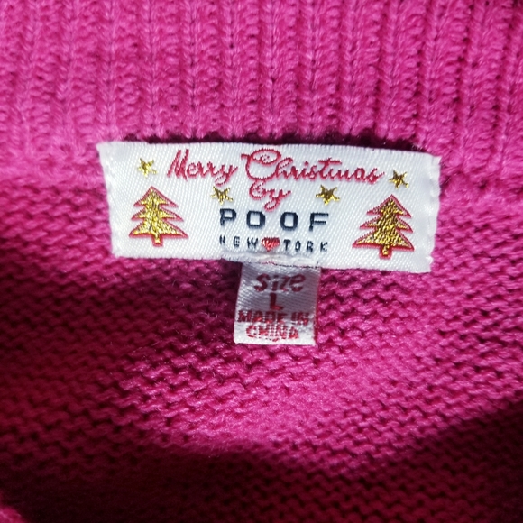 POOF PINK WITH WHITE BOW SWEATER SIZE LARGE - Picture 3 of 11